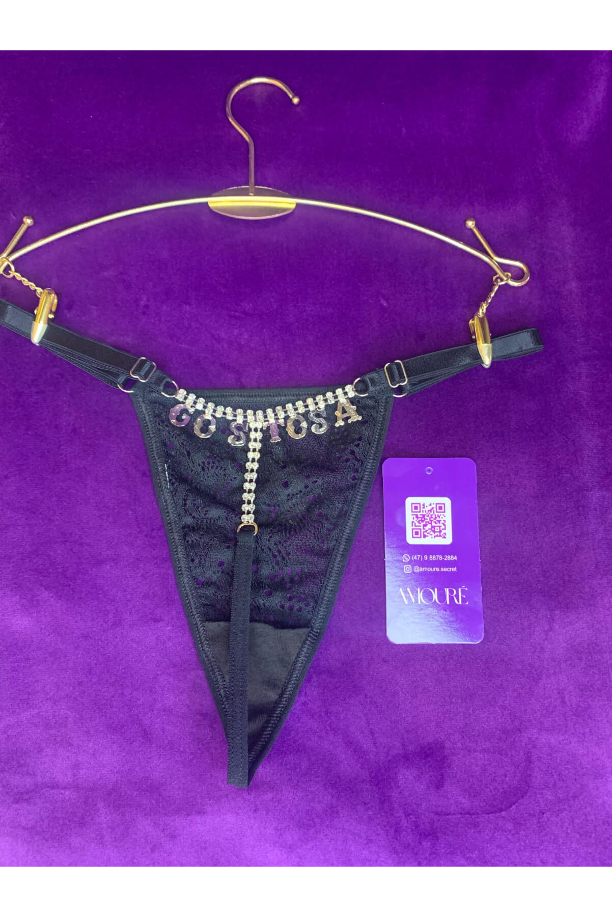 CALCINHA STRASS EM RENDA (GOSTOSA) PRETO