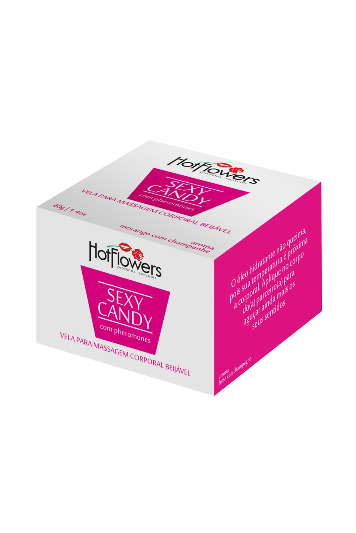 VELA BEIJAVEL SEXY CANDY MORANGO COM CHAMPANHE 40G